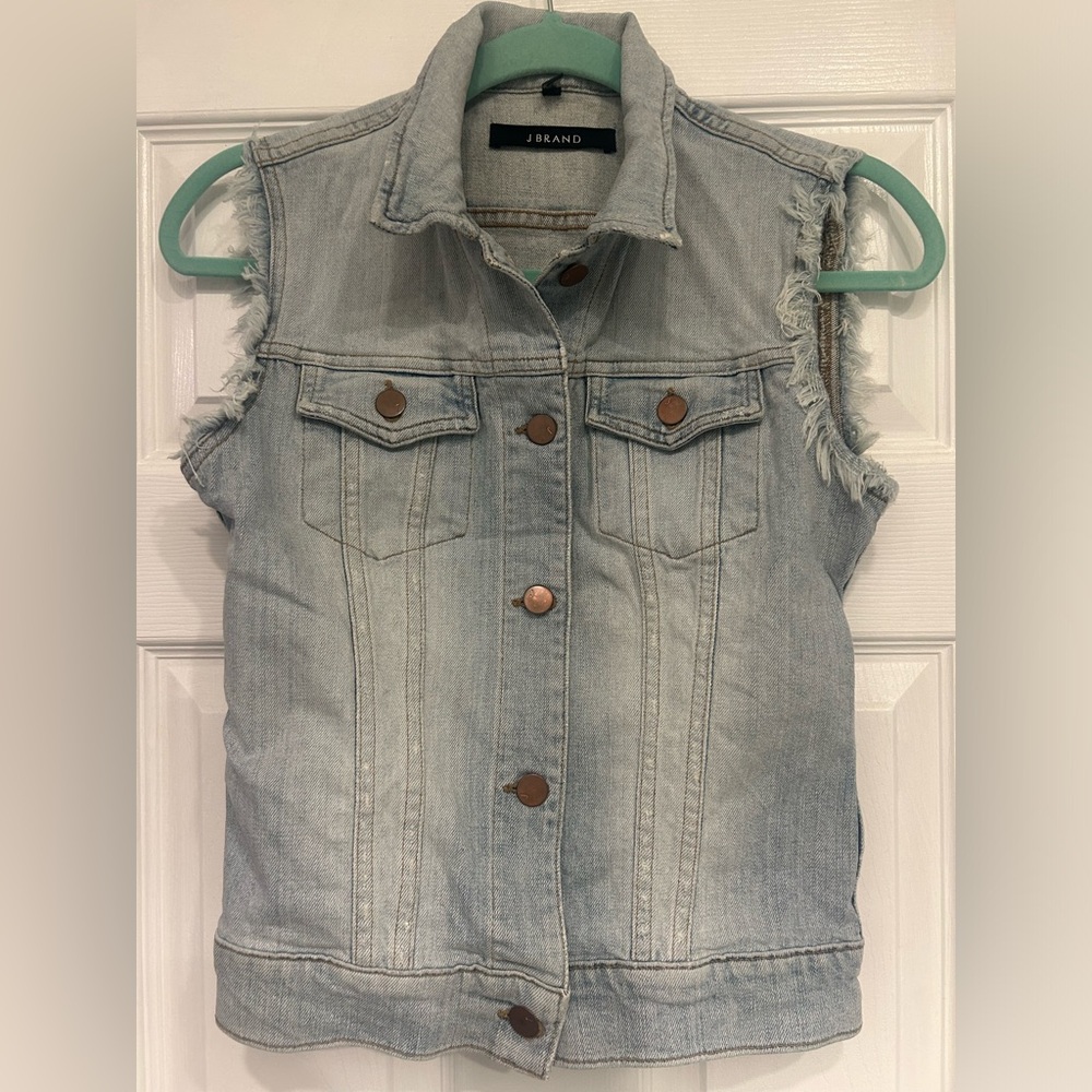 J Brand fray sleeveless Jean vest. Women’s size small.